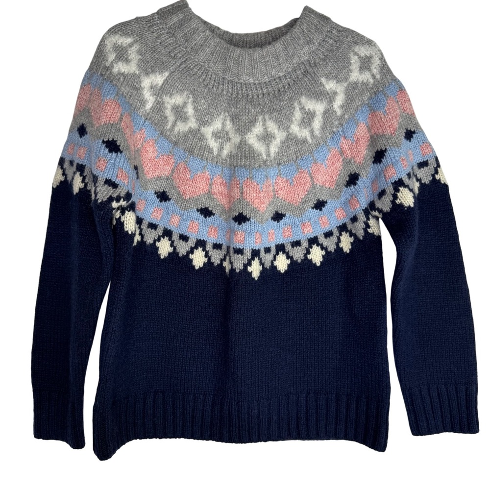 Crewcuts Girl Sz‎ XS (4-5) Fair Isle Holiday Pullover Sweater Blue Grey Pink
